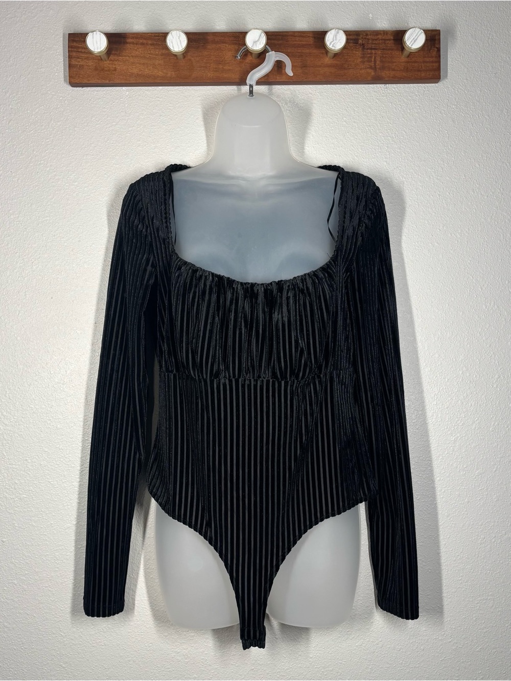 Elodie Ribbed Textured Goth Long Sleeve Bodysuit Size Large
